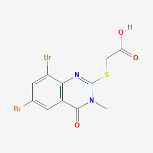 molecular formula C11H8Br2N2O3S B12994949 2-((6,8-Dibromo-3-methyl-4-oxo-3,4-dihydroquinazolin-2-yl)thio)acetic acid CAS No. 886501-04-8