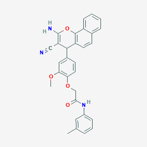 molecular formula C30H25N3O4 B12995023 2-(4-(2-Amino-3-cyano-4H-benzo[h]chromen-4-yl)-2-methoxyphenoxy)-N-(m-tolyl)acetamide 