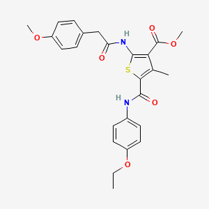 molecular formula C25H26N2O6S B12995155 Methyl 5-((4-ethoxyphenyl)carbamoyl)-2-(2-(4-methoxyphenyl)acetamido)-4-methylthiophene-3-carboxylate 