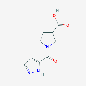 molecular formula C9H11N3O3 B12995485 1-(1H-Pyrazole-3-carbonyl)pyrrolidine-3-carboxylic acid 