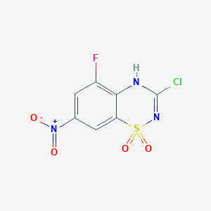 molecular formula C7H3ClFN3O4S B12995527 3-Chloro-5-fluoro-7-nitro-2H-benzo[e][1,2,4]thiadiazine 1,1-dioxide 