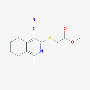 molecular formula C14H16N2O2S B12995567 Methyl 2-((4-cyano-1-methyl-5,6,7,8-tetrahydroisoquinolin-3-yl)thio)acetate 