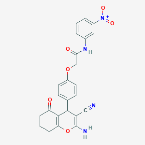 molecular formula C24H20N4O6 B12995573 2-(4-(2-Amino-3-cyano-5-oxo-5,6,7,8-tetrahydro-4H-chromen-4-yl)phenoxy)-N-(3-nitrophenyl)acetamide 