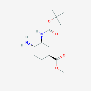 molecular formula C14H26N2O4 B12995636 Ethyl (1S,3S,4S)-4-amino-3-((tert-butoxycarbonyl)amino)cyclohexane-1-carboxylate 