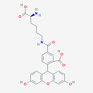 molecular formula C27H26N2O8 B12995688 5-[[(5S)-5-amino-5-carboxypentyl]carbamoyl]-2-(3,6-dihydroxy-9H-xanthen-9-yl)benzoic acid 