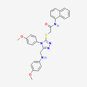 molecular formula C29H27N5O3S B12995773 2-((4-(4-Methoxyphenyl)-5-(((4-methoxyphenyl)amino)methyl)-4H-1,2,4-triazol-3-yl)thio)-N-(naphthalen-1-yl)acetamide CAS No. 3845-79-2