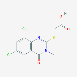 molecular formula C11H8Cl2N2O3S B12995931 2-((6,8-Dichloro-3-methyl-4-oxo-3,4-dihydroquinazolin-2-yl)thio)acetic acid 