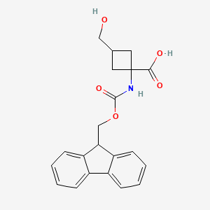 molecular formula C21H21NO5 B12995941 1-((((9H-Fluoren-9-yl)methoxy)carbonyl)amino)-3-(hydroxymethyl)cyclobutane-1-carboxylic acid CAS No. 2680901-87-3