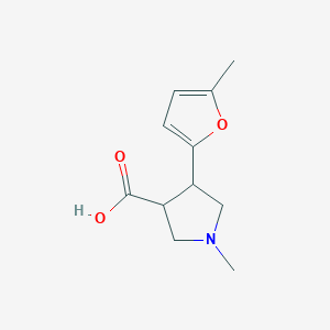 molecular formula C11H15NO3 B12995952 1-Methyl-4-(5-methylfuran-2-yl)pyrrolidine-3-carboxylic acid 