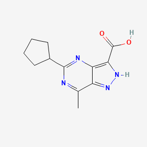 molecular formula C12H14N4O2 B12996169 5-Cyclopentyl-7-methyl-1H-pyrazolo[4,3-d]pyrimidine-3-carboxylic acid 