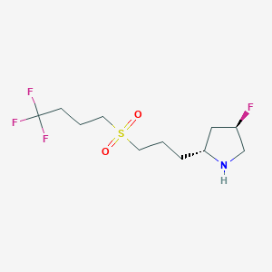 molecular formula C11H19F4NO2S B12996174 (2R,4R)-4-Fluoro-2-(3-((4,4,4-trifluorobutyl)sulfonyl)propyl)pyrrolidine 