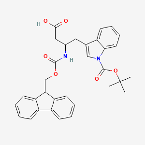 molecular formula C32H32N2O6 B12996213 3-((((9H-Fluoren-9-yl)methoxy)carbonyl)amino)-4-(1-(tert-butoxycarbonyl)-1H-indol-3-yl)butanoic acid 