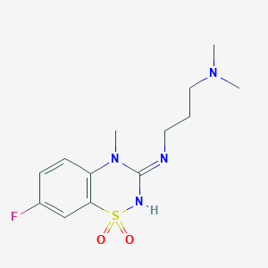 molecular formula C13H19FN4O2S B12996331 3-((3-(Dimethylamino)propyl)amino)-7-fluoro-4-methyl-4H-benzo[e][1,2,4]thiadiazine 1,1-dioxide 