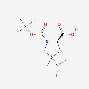 molecular formula C12H17F2NO4 B12996439 (6R)-5-(tert-Butoxycarbonyl)-1,1-difluoro-5-azaspiro[2.4]heptane-6-carboxylic acid 