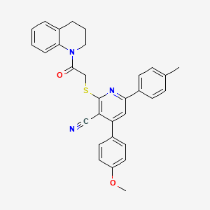 molecular formula C31H27N3O2S B12996696 2-((2-(3,4-Dihydroquinolin-1(2H)-yl)-2-oxoethyl)thio)-4-(4-methoxyphenyl)-6-(p-tolyl)nicotinonitrile 