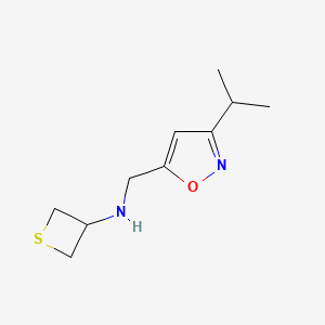 molecular formula C10H16N2OS B12996724 N-((3-Isopropylisoxazol-5-yl)methyl)thietan-3-amine 