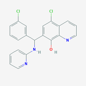 molecular formula C21H15Cl2N3O B12996759 5-Chloro-7-((3-chlorophenyl)(pyridin-2-ylamino)methyl)quinolin-8-ol 