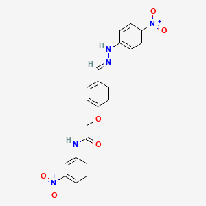 molecular formula C21H17N5O6 B12996810 N-(3-Nitrophenyl)-2-(4-((2-(4-nitrophenyl)hydrazono)methyl)phenoxy)acetamide 