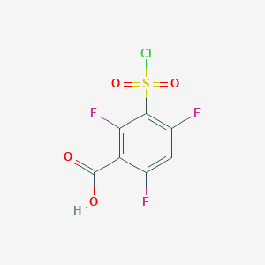 molecular formula C7H2ClF3O4S B12996841 3-(Chlorosulfonyl)-2,4,6-trifluorobenzoic acid 