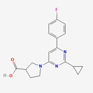 molecular formula C18H18FN3O2 B12997115 1-(2-Cyclopropyl-6-(4-fluorophenyl)pyrimidin-4-yl)pyrrolidine-3-carboxylic acid 