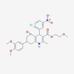 2-Methoxyethyl 4-(2-chloro-5-nitrophenyl)-7-(3,4-dimethoxyphenyl)-2-methyl-5-oxo-1,4,5,6,7,8-hexahydroquinoline-3-carboxylate