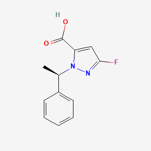 molecular formula C12H11FN2O2 B12997480 (R)-3-Fluoro-1-(1-phenylethyl)-1H-pyrazole-5-carboxylic acid 