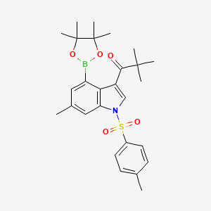 molecular formula C27H34BNO5S B12997730 2,2-Dimethyl-1-(6-methyl-4-(4,4,5,5-tetramethyl-1,3,2-dioxaborolan-2-yl)-1-tosyl-1H-indol-3-yl)propan-1-one 