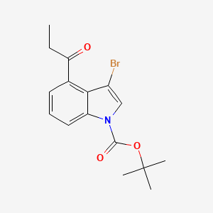 molecular formula C16H18BrNO3 B12997744 tert-Butyl 3-bromo-4-propionyl-1H-indole-1-carboxylate 