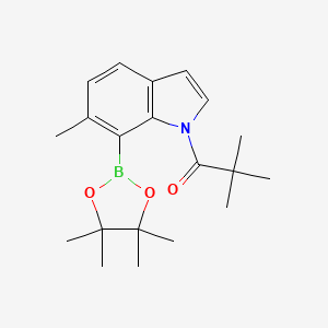 molecular formula C20H28BNO3 B12997757 2,2-Dimethyl-1-(6-methyl-7-(4,4,5,5-tetramethyl-1,3,2-dioxaborolan-2-yl)-1H-indol-1-yl)propan-1-one 