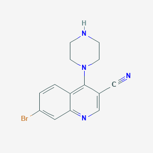 molecular formula C14H13BrN4 B12998391 7-Bromo-4-(piperazin-1-yl)quinoline-3-carbonitrile 