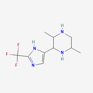 molecular formula C10H15F3N4 B12998586 2,5-Dimethyl-3-(2-(trifluoromethyl)-1H-imidazol-5-yl)piperazine 