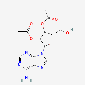 molecular formula C14H17N5O6 B12998811 2-(6-Amino-9H-purin-9-yl)-5-(hydroxymethyl)tetrahydrofuran-3,4-diyl diacetate 