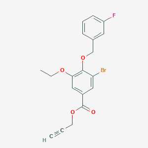 molecular formula C19H16BrFO4 B12999077 Prop-2-yn-1-yl 3-bromo-5-ethoxy-4-((3-fluorobenzyl)oxy)benzoate 