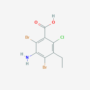 molecular formula C9H8Br2ClNO2 B12999328 3-Amino-2,4-dibromo-6-chloro-5-ethylbenzoic acid 