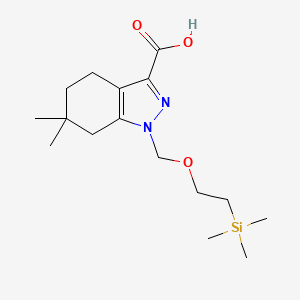 molecular formula C16H28N2O3Si B12999763 6,6-Dimethyl-1-((2-(trimethylsilyl)ethoxy)methyl)-4,5,6,7-tetrahydro-1H-indazole-3-carboxylic acid 