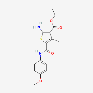 molecular formula C16H18N2O4S B1299999 2-Amino-5-(4-methoxy-phenylcarbamoyl)-4-methyl-thiophene-3-carboxylic acid ethyl ester CAS No. 5726-48-7