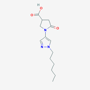 molecular formula C14H21N3O3 B13000181 1-(1-Hexyl-1H-pyrazol-4-yl)-5-oxopyrrolidine-3-carboxylic acid 