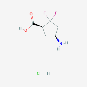 molecular formula C6H10ClF2NO2 B13000308 (1S,4S)-4-Amino-2,2-difluorocyclopentane-1-carboxylic acid hydrochloride 