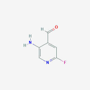 molecular formula C6H5FN2O B13000381 5-Amino-2-fluoroisonicotinaldehyde 