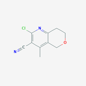 molecular formula C10H9ClN2O B13000384 2-Chloro-4-methyl-7,8-dihydro-5H-pyrano[4,3-b]pyridine-3-carbonitrile 