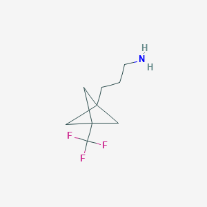 molecular formula C9H14F3N B13000475 3-[3-(Trifluoromethyl)-1-bicyclo[1.1.1]pentanyl]propan-1-amine 