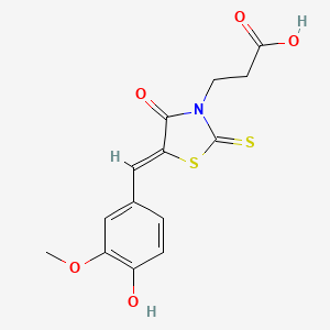 molecular formula C14H13NO5S2 B1300051 3-(5-(4-Hydroxy-3-methoxybenzylidene)-4-oxo-2-thioxothiazolidin-3-yl)propanoic acid 