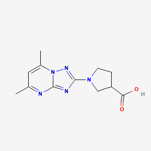 molecular formula C12H15N5O2 B13000565 1-(5,7-Dimethyl-[1,2,4]triazolo[1,5-a]pyrimidin-2-yl)pyrrolidine-3-carboxylic acid 