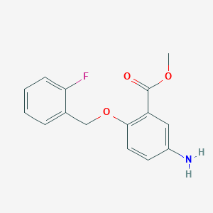 molecular formula C15H14FNO3 B13000677 Methyl 5-amino-2-((2-fluorobenzyl)oxy)benzoate 