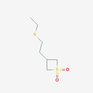 molecular formula C7H14O2S2 B13000903 3-(2-(Ethylthio)ethyl)thietane1,1-dioxide 