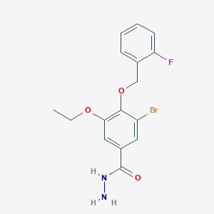 molecular formula C16H16BrFN2O3 B13001211 3-Bromo-5-ethoxy-4-((2-fluorobenzyl)oxy)benzohydrazide 