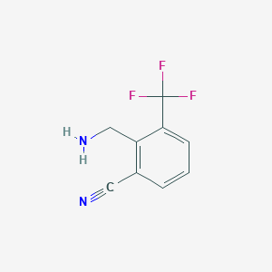 molecular formula C9H7F3N2 B13001264 2-(Aminomethyl)-3-(trifluoromethyl)benzonitrile 