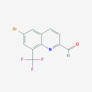 molecular formula C11H5BrF3NO B13001342 6-Bromo-8-(trifluoromethyl)quinoline-2-carbaldehyde 