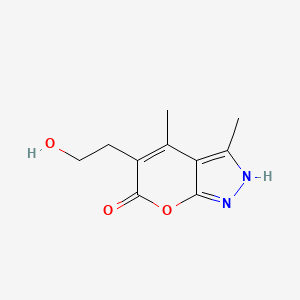 molecular formula C10H12N2O3 B13001346 5-(2-hydroxyethyl)-3,4-dimethylpyrano[2,3-c]pyrazol-6(1H)-one 