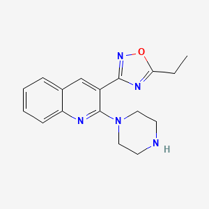 molecular formula C17H19N5O B13001417 5-Ethyl-3-(2-(piperazin-1-yl)quinolin-3-yl)-1,2,4-oxadiazole 